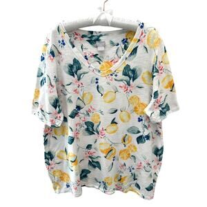 CHICO’S | Lemon Floral V-Neck Short Sleeve T-Shirt Top | Size 3 XL